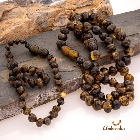 Set of Baltic Amber  Adult and Baby Necklace Set - 13" and 19.7"  - 14 Colors - Picture 6 of 16